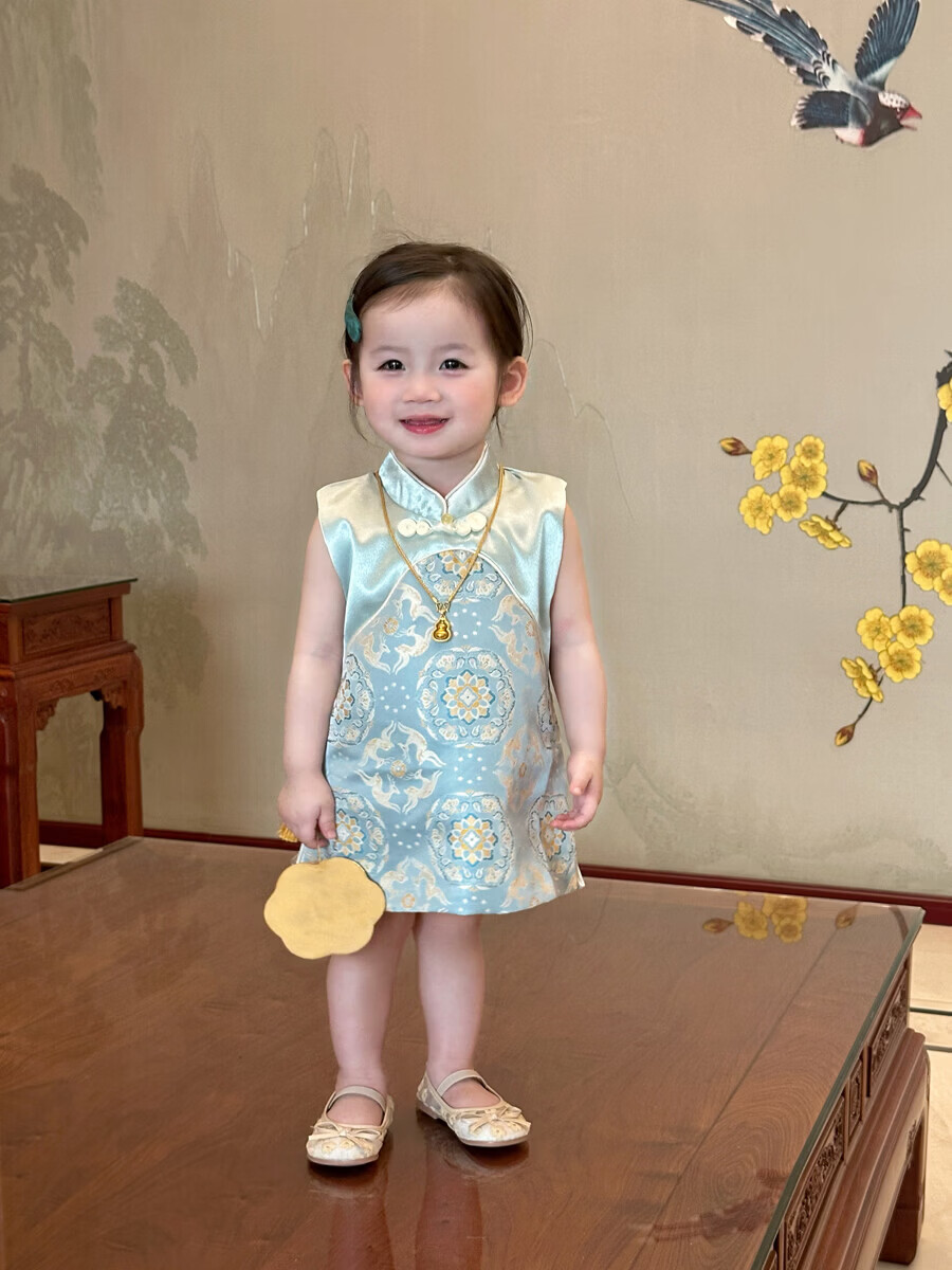 FADOBABY Children's Summer Qipao Dress Girls' Modified Chinese Style Fashion Dress Baby First Birthday Dress Summer Wear 4